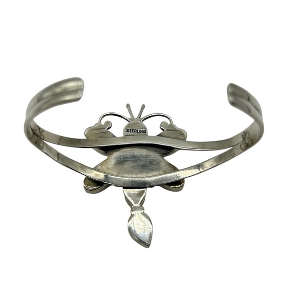 925 Sterling Silver Butterfly Dragonfly Natural Pink Conch Cuff Bracelet - Picture 6 of 8